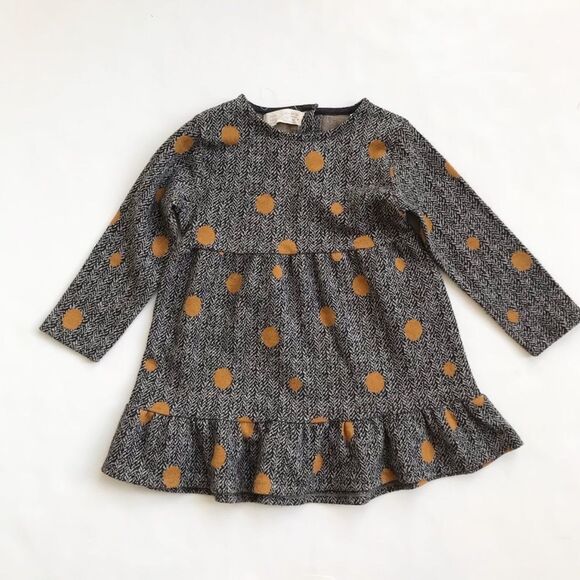 ZARA gray mustard dot dress EUC 18-24 months - Picture 1 of 5